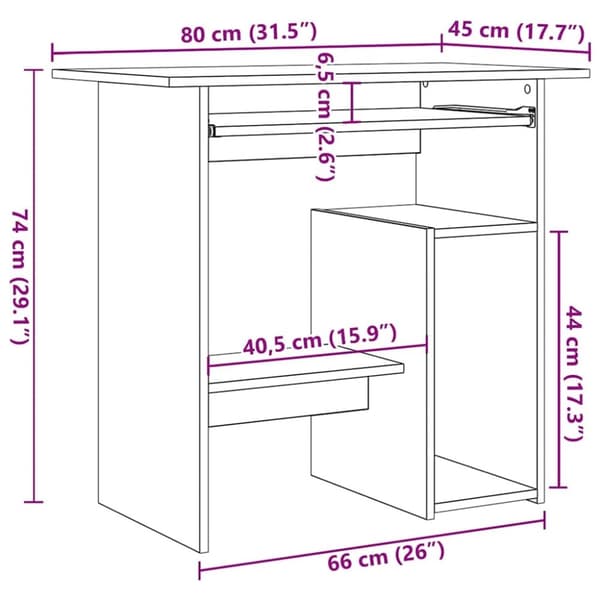 vidaXL Skrivebord hvit 80x45x74 cm konstruert tre