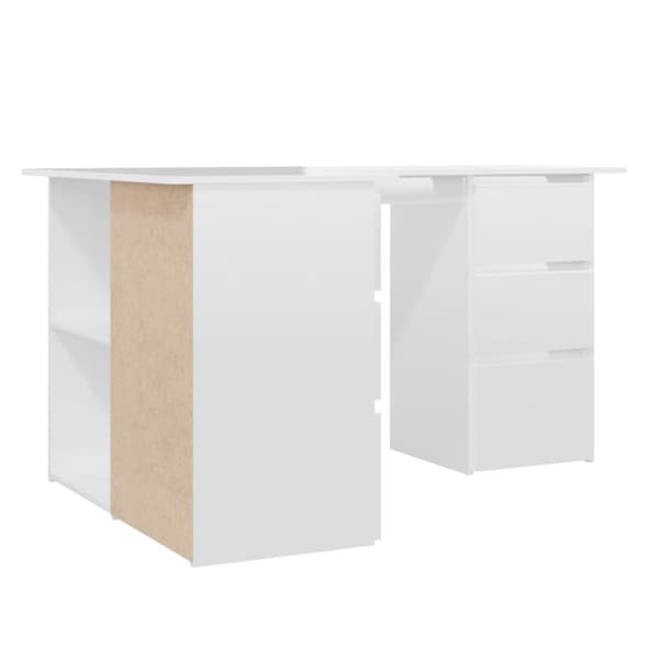 vidaXL Hörnskrivbord vit högglans 145x100x76 cm konstruerat trä