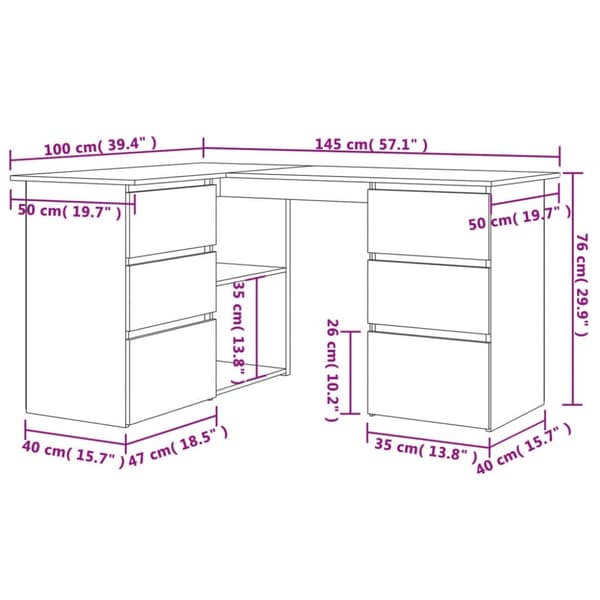 vidaXL Hörnskrivbord vit högglans 145x100x76 cm konstruerat trä