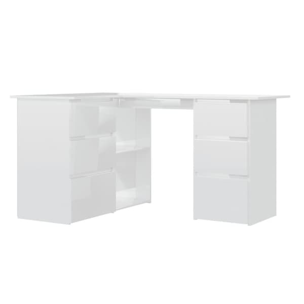 vidaXL Hörnskrivbord vit högglans 145x100x76 cm konstruerat trä