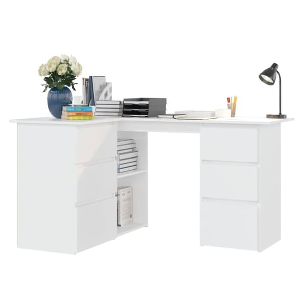 vidaXL Skrivebord for hjørne hvit 145x100x76 cm konstruert tre