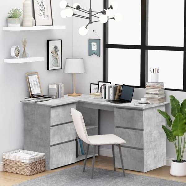 vidaXL skrivebord til hjørne 145x100x76 cm konstrueret træ betongrå