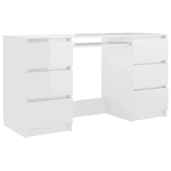 vidaXL Skrivebord høyglans hvit 140x50x77 cm konstruert tre