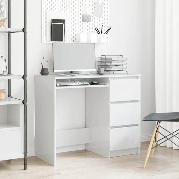 vidaXL Skrivebord høyglans hvit 90x45x76 cm konstruert tre
