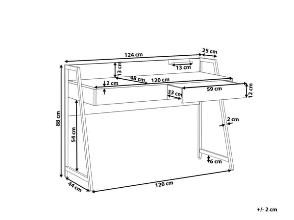Työpöytä tumma puu/musta metalli runko 120 x 48 cm 2 laatikkoa minimalistinen tyyli