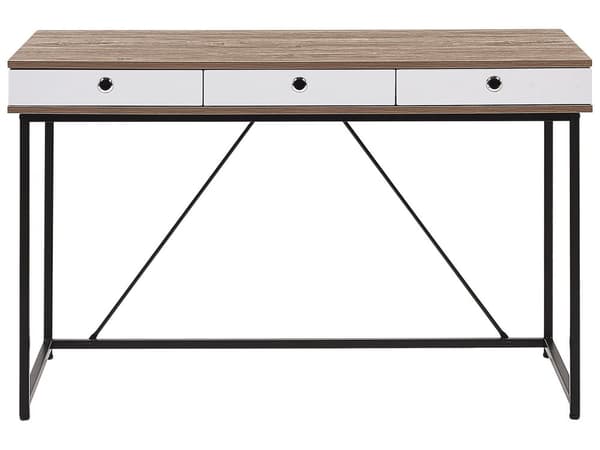 Hemmakontor Skrivbord Ljus Träskiva 120 x 60 cm med Svart Pulverlackerad Ram 3 Lådor