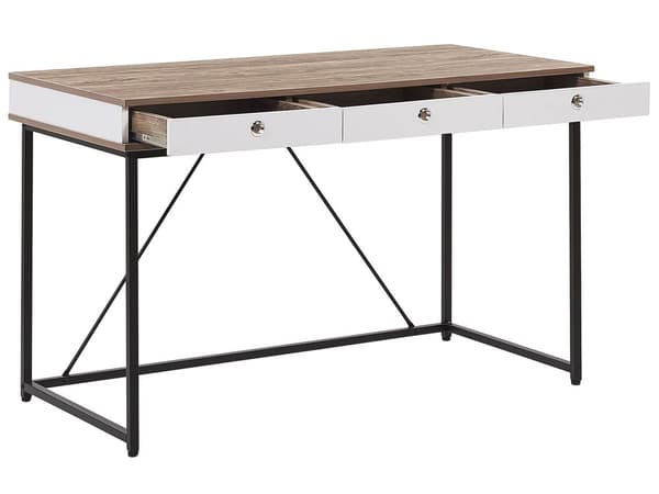Hemmakontor Skrivbord Ljus Träskiva 120 x 60 cm med Svart Pulverlackerad Ram 3 Lådor