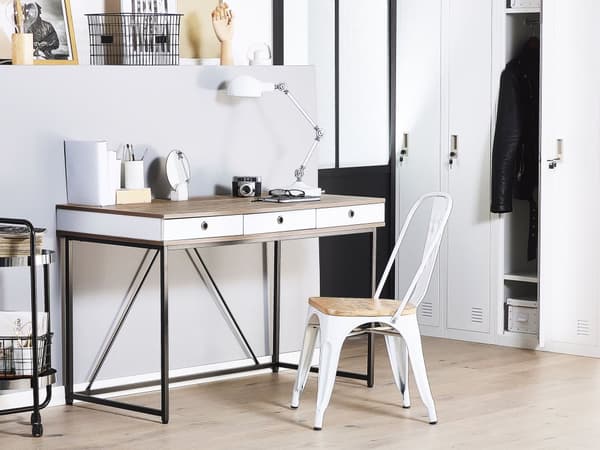 Hemmakontor Skrivbord Ljus Träskiva 120 x 60 cm med Svart Pulverlackerad Ram 3 Lådor