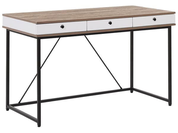 Hemmakontor Skrivbord Ljus Träskiva 120 x 60 cm med Svart Pulverlackerad Ram 3 Lådor