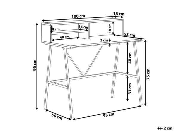 Hemmakontor Skrivbord Mörk Träskiva 100 x 50 cm Svart Metallram med Hyllor