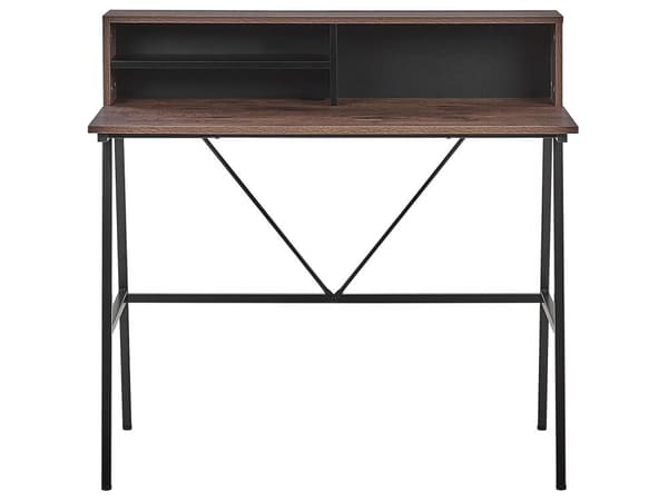 Hemmakontor Skrivbord Mörk Träskiva 100 x 50 cm Svart Metallram med Hyllor