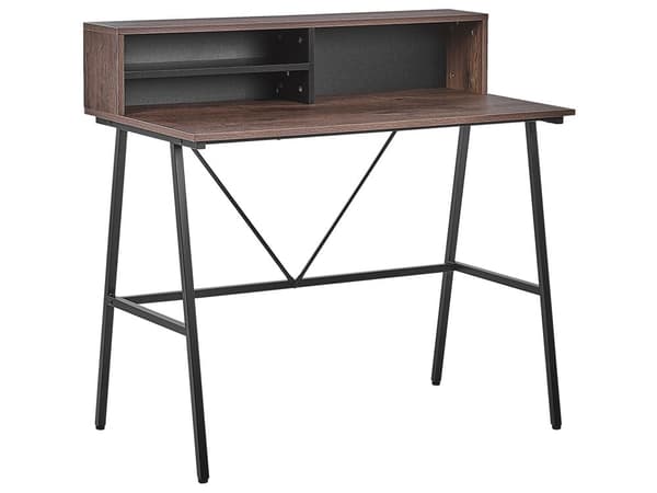 Hemmakontor Skrivbord Mörk Träskiva 100 x 50 cm Svart Metallram med Hyllor Hemmakontor Skrivbord Mörk Träskiva 100 x 50 cm Svart Metallram med Hyllor