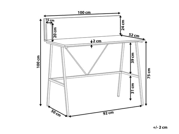 Hemmakontor Skrivbord Mörk Träskiva 100 x 50 cm med Svarta Pulverlackerad Metallram