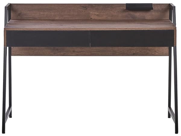Hemmakontor Skrivbord Mörk Träskiva 120 x 50 cm Svart Metallram med 2 Lådor