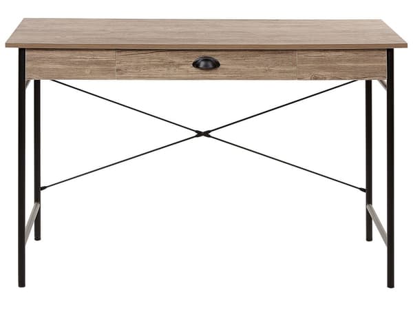 Skrivebord Brun-Grå Træ 120 x 60 cm med Skuffe Sort Metalstel Industriel Moderne Stil