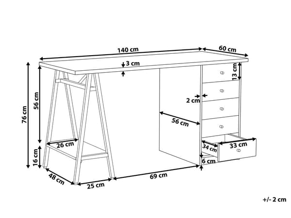 Lyst Træ Computerbord 140 x 60 cm Bord med Skuffer