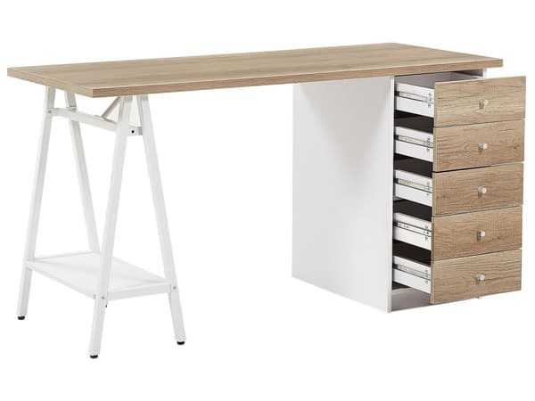 Lyst Træ Computerbord 140 x 60 cm Bord med Skuffer