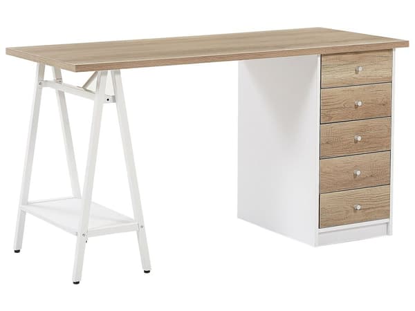 Lyst Træ Computerbord 140 x 60 cm Bord med Skuffer