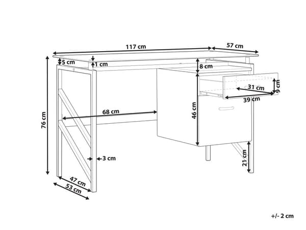 Työpöytä musta 117 x 57 cm metallirunko karkaistu lasitaso 2 laatikkoa moderni industriaalinen tyyli