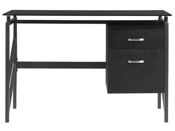 Työpöytä musta 117 x 57 cm metallirunko karkaistu lasitaso 2 laatikkoa moderni industriaalinen tyyli
