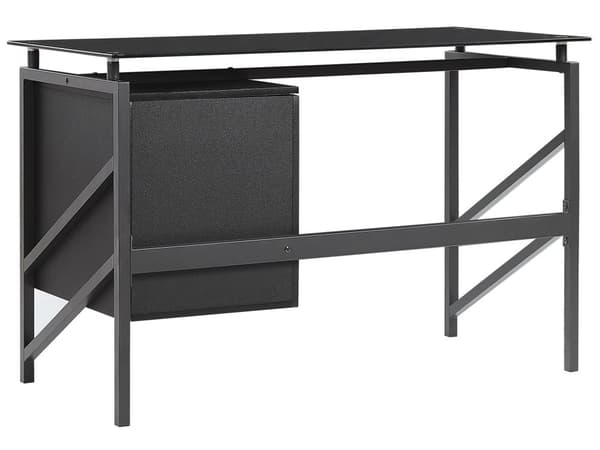 Työpöytä musta 117 x 57 cm metallirunko karkaistu lasitaso 2 laatikkoa moderni industriaalinen tyyli