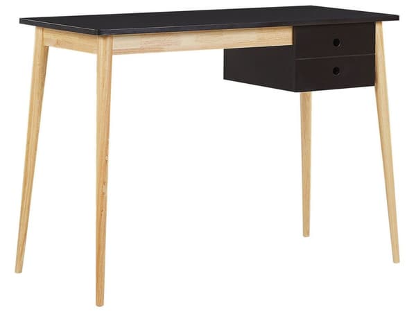 Skrivebord Sort og Lyst Træ 106 x 48 cm Kontorbord med Koniske Ben Retro Skuffe Opbevaring Computerbord til Pigeværelse Skandinavisk Design