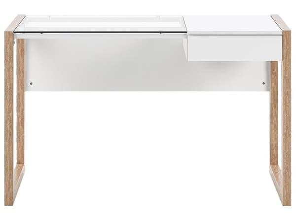 Skrivbord Hemma Vit Trä Förvaringslådor Ljus Trä Glass Bordsskiva 120 x 60 cm Minimalist Design