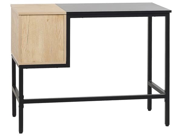 Hjemmekontor Skrivebord Sort Let Træ Metalstel 100 x 48 cm Opbevaring 2 Skuffer Plastik Bordplade