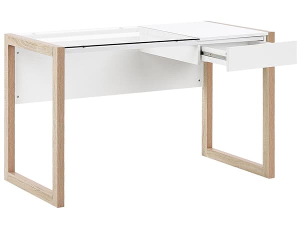 Hvid Træbord 1 skuffe Glasplade 120 x 60 cm Minimalistisk Design