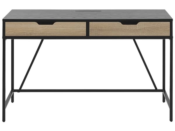 Hjemmebord Sort Træplade Metalben 2 Skuffer Minimalistisk Design 120 x 60 cm