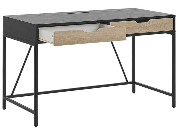 Hjemmebord Sort Træplade Metalben 2 Skuffer Minimalistisk Design 120 x 60 cm