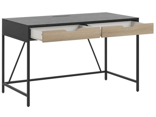 Hjemmebord Sort Træplade Metalben 2 Skuffer Minimalistisk Design 120 x 60 cm