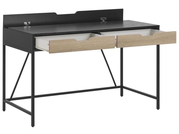 Hjemmebord Sort Træplade Metalben 2 Skuffer Minimalistisk Design 120 x 60 cm