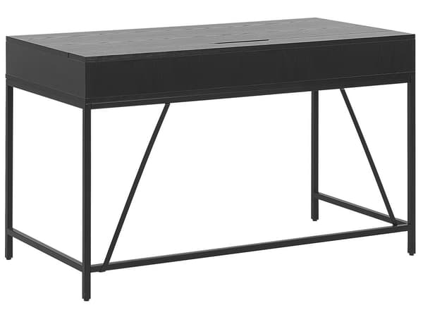 Hjemmebord Sort Træplade Metalben 2 Skuffer Minimalistisk Design 120 x 60 cm
