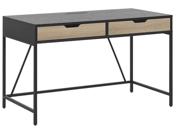 Hjemmebord Sort Træplade Metalben 2 Skuffer Minimalistisk Design 120 x 60 cm
