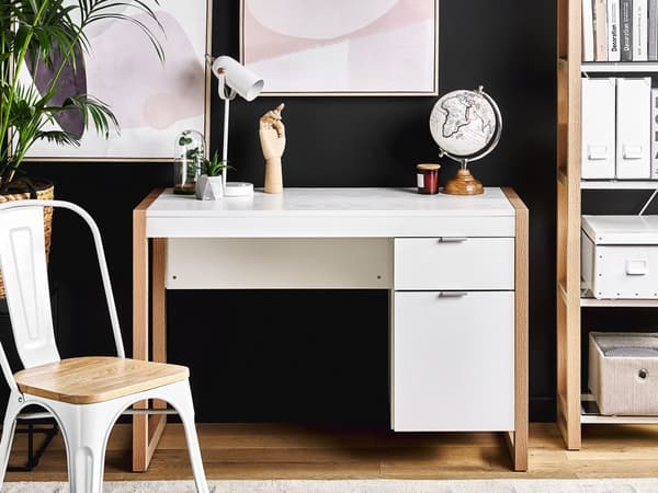 Hjemme Hvidt Træ Skrivebord 110 x 50 cm 1 Skuffe Minimalistisk Design