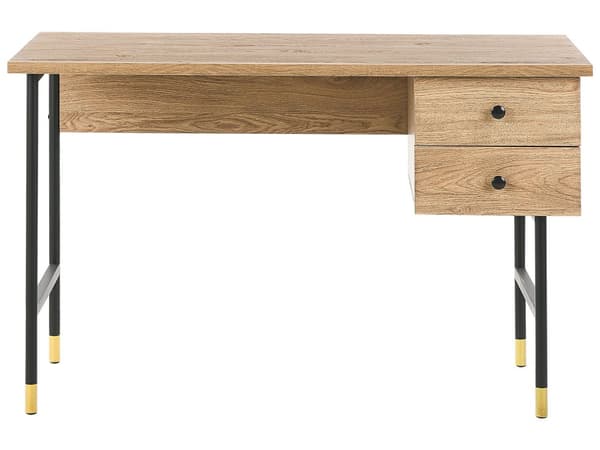 Skrivebord sort og lyst træ spånplade med guld metalben 120 x 60 x 77 cm med opbevaring arbejdsplads i retro stil skolebord