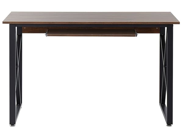 Skrivbord Hemma Mörk Träskiva Svart Metall Stålram med Tangentbordsbricka 120 x 60 cm Industriell