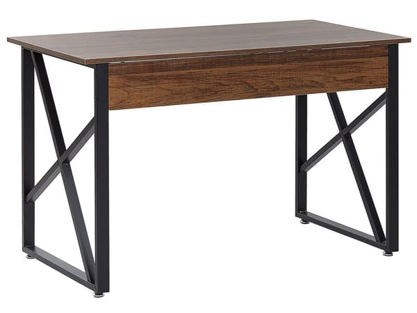 Skrivbord Hemma Mörk Träskiva Svart Metall Stålram med Tangentbordsbricka 120 x 60 cm Industriell