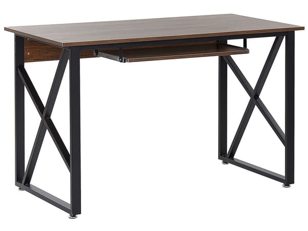 Skrivbord Hemma Mörk Träskiva Svart Metall Stålram med Tangentbordsbricka 120 x 60 cm Industriell