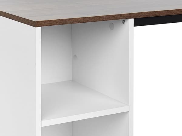 Skrivbord Hemma Mörk Träskiva Svarta Stålben Vita Hyllor Förvaring 120 x 60 cm