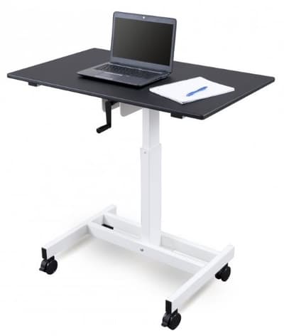 Skrivbord, justerbart i höjdled med vev på en stolpe 100 cm Svart skiva / vit ram