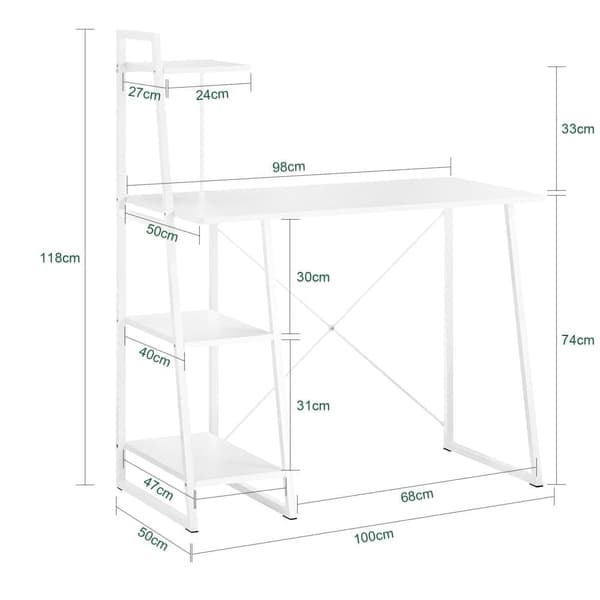 SoBuy Skrivebord med reol, Computerbord L100* D50 * H75 cm hvid FWT29-W