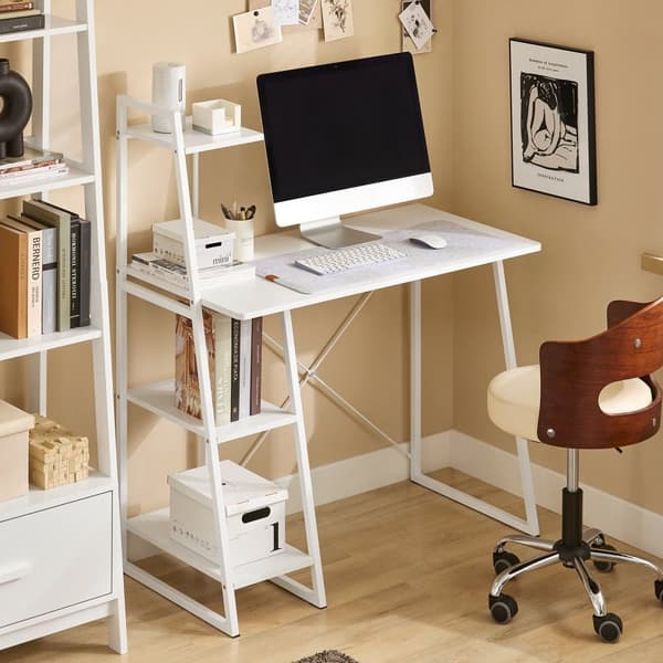 SoBuy Skrivebord med reol, Computerbord L100* D50 * H75 cm hvid FWT29-W