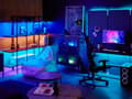 Miniatyrbillede 5 af 11: Gamerbord Sort Metal 120 x 60 cm Dekorativ Gaming Skrivebord med LED lys Fjernbetjening Moderne Hitech Design til Drenge Værelse