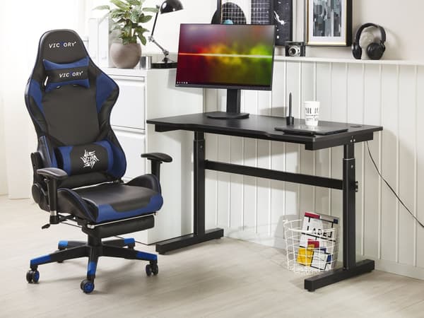 Modernt Gamingbord Justerbart med RGB LED-belysning 120 x 60 cm MDF Hemmakontor Svart