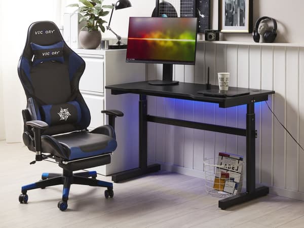 Modernt Gamingbord Justerbart med RGB LED-belysning 120 x 60 cm MDF Hemmakontor Svart
