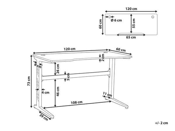 Modernt Gamingbord med RGB LED-belysning 120 x 60 cm MDF Hemmakontor Svart