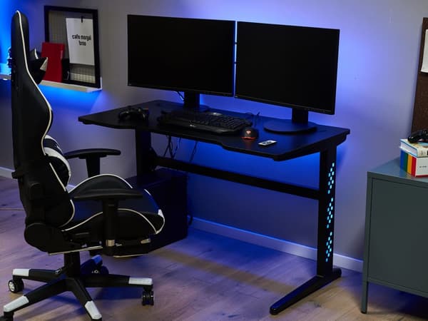 Modernt Gamingbord med RGB LED-belysning 120 x 60 cm MDF Hemmakontor Svart