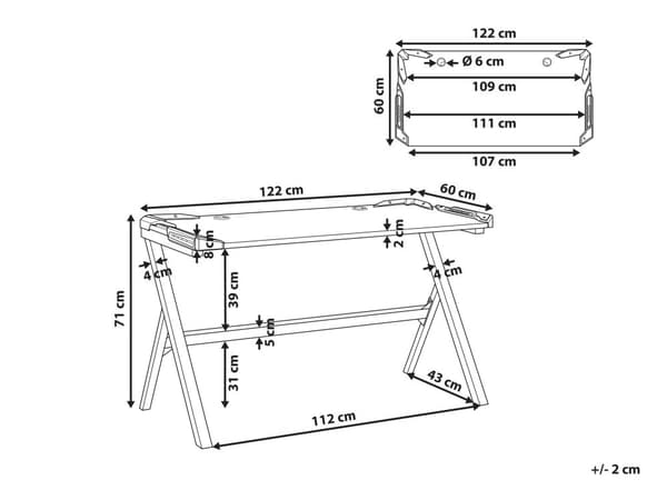 Modernt Gamingbord med RGB LED-belysning 120 x 60 cm MDF Hemmakontor Svart
